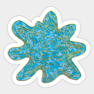 Trippy Topographic Wavy Contour Fluid Line Art Gold on Sea Blue Sticker